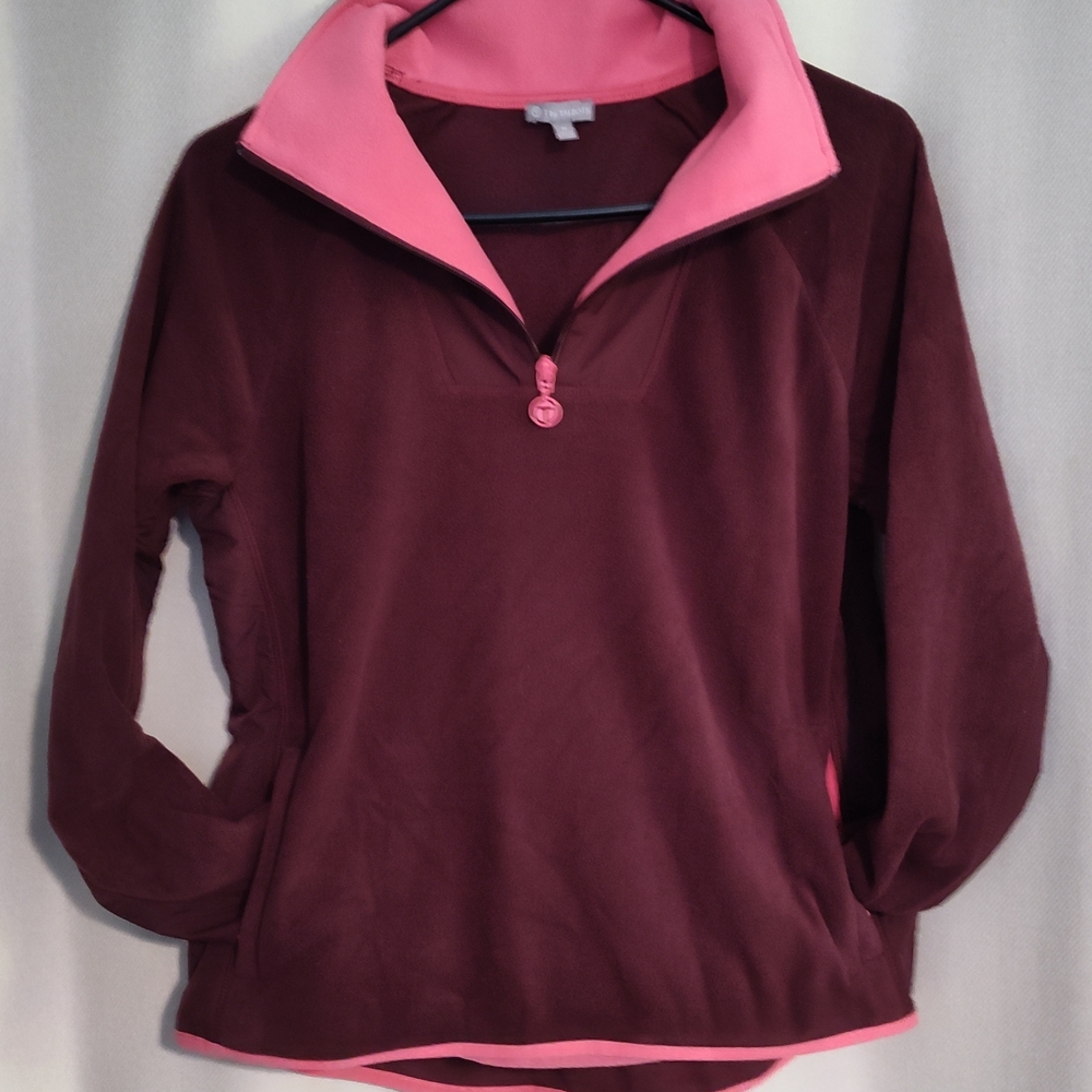 Talbots Burgundy and Pink Fleece Pullover